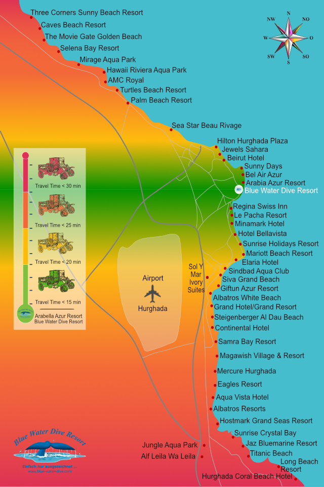 Hurghada Hotel Plan Pickup Service from / to Blue Water Dive Resort